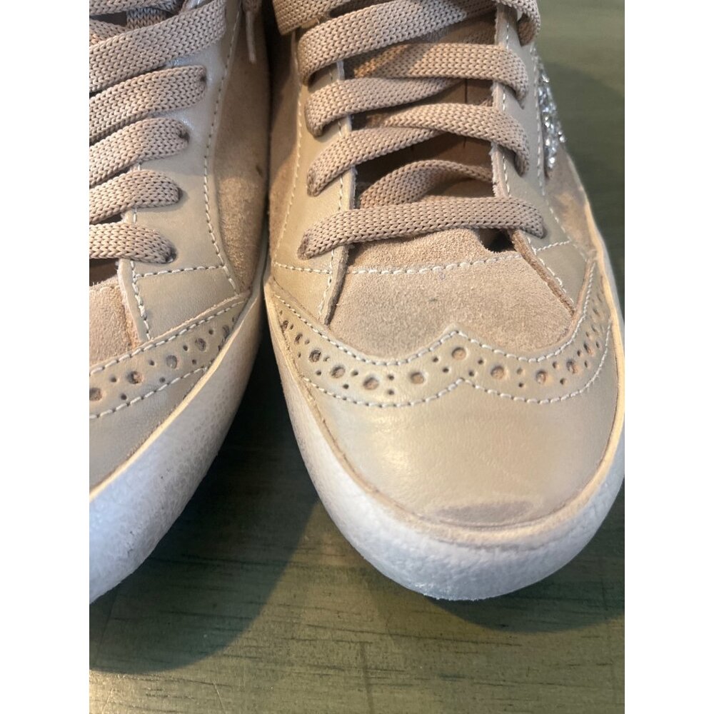 Golden Goose Mid Star Beige Glitter Sneakers Womens Suede & Leather NWOT - Picture 7 of 16